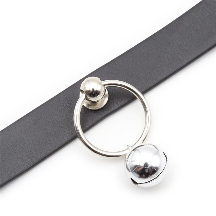 Women's Punk O-ring Black Choker With Little Bell