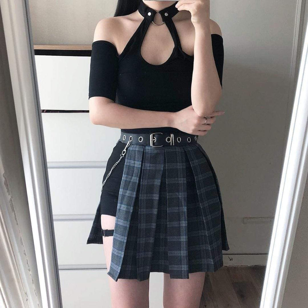 Women's Punk Off Shoulder Fitted Choker Top