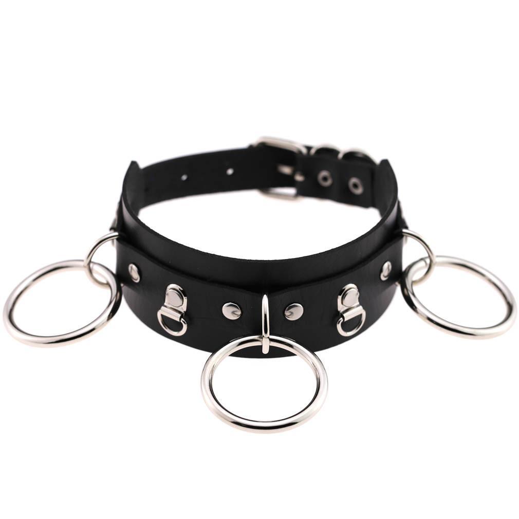 Women's Punk Three O-ring Black Choker