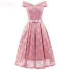 Women's Vintage Off Shoulder Lace Party Dresses Bridesmaid Dresses with Bow Belt Wedding Dress