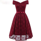 Women's Vintage Off Shoulder Lace Party Dresses Bridesmaid Dresses with Bow Belt Wedding Dress