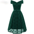Women's Vintage Off Shoulder Lace Party Dresses Bridesmaid Dresses with Bow Belt Wedding Dress
