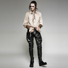 Men's Brass Buttons Lace Up Faux Leather Arm Sleeves Gloves