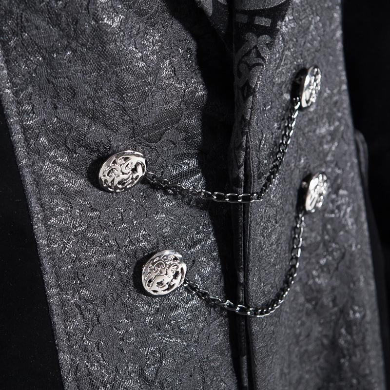 Men's Gothic Floral Embroideried Turn Down Collar Maxicoat