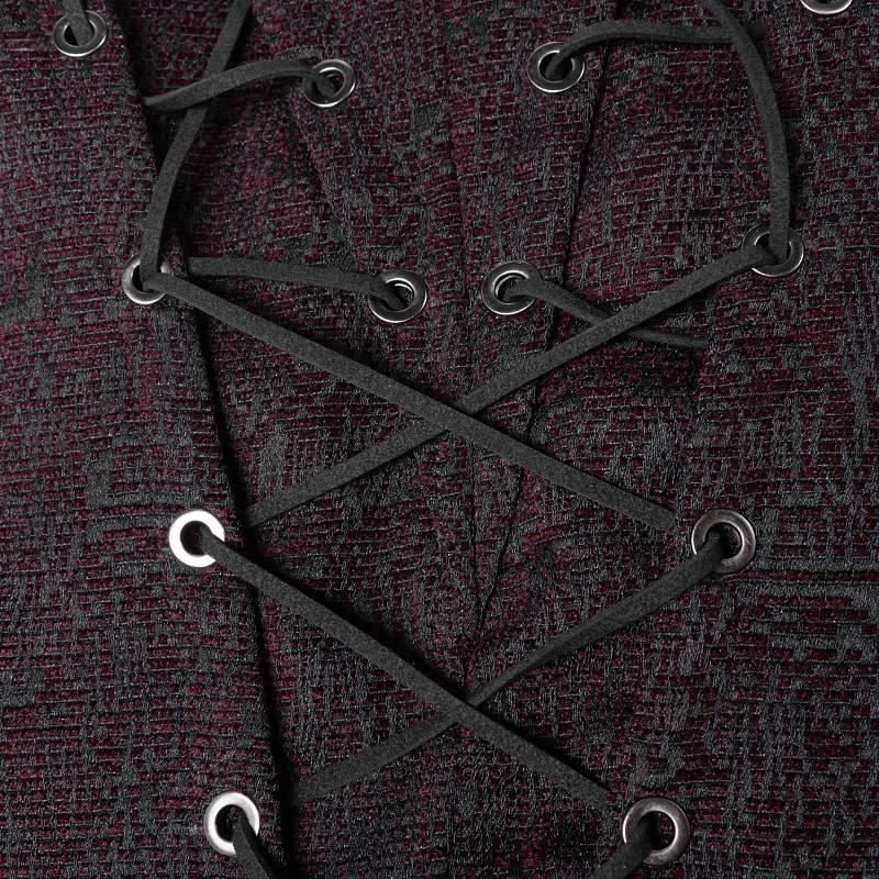 Men's Front Zipper Lace-Up Jacquard Steampunk Vest