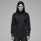 Men's Goth Floral Printed Stand Collar Shirt Black