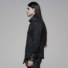 Men's Goth Floral Printed Stand Collar Shirt Black