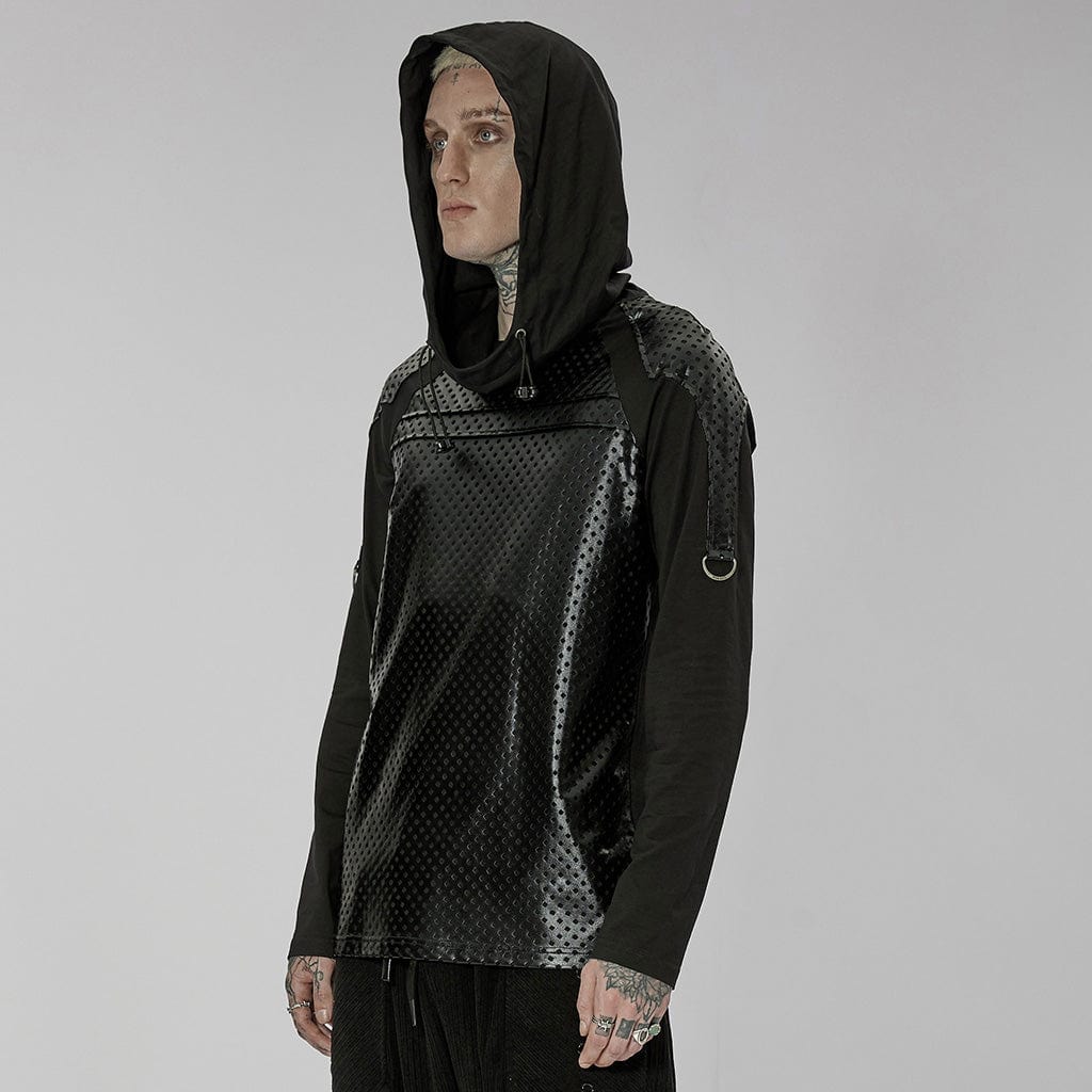 PUNK RAVE Men's Gothic Cutout Splice Drawstring Hoodies