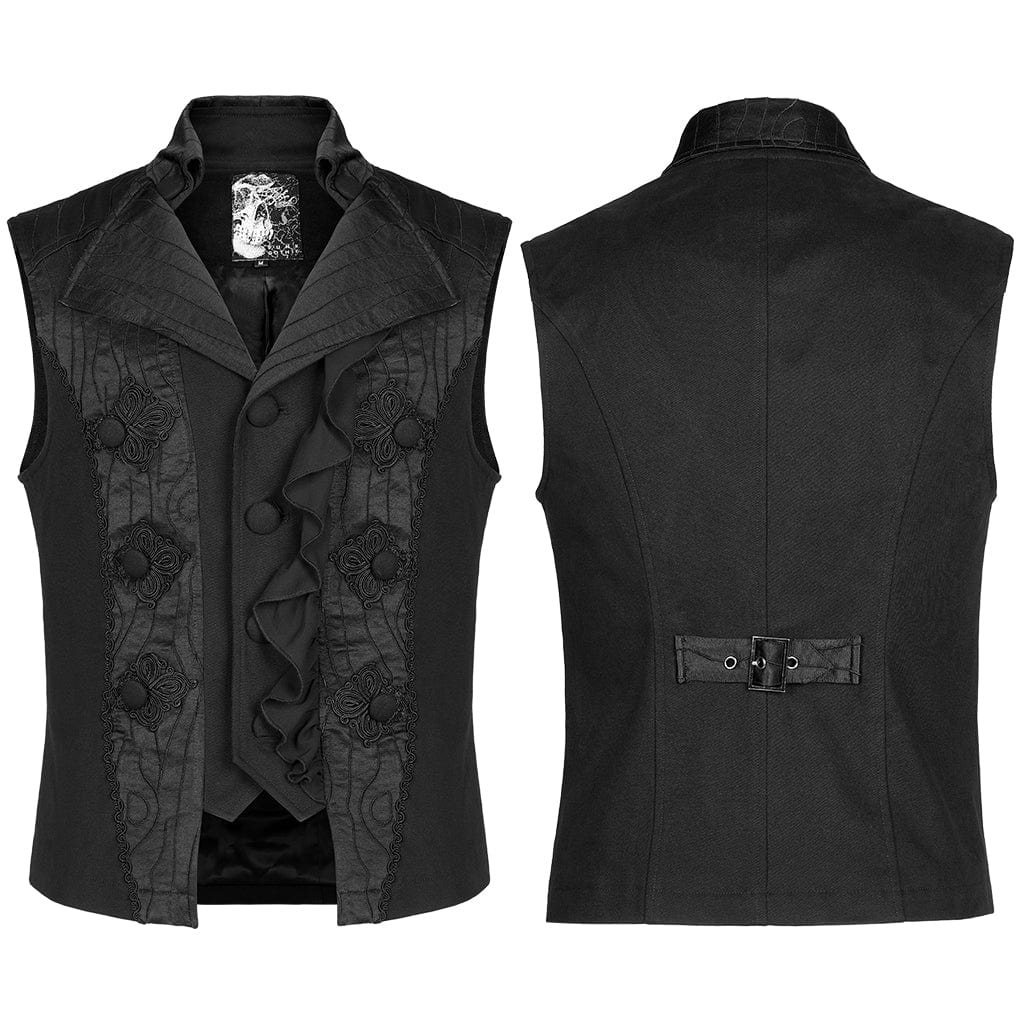Punk Rave Men's Gothic Floral Embroidered Ruffled Waistcoat