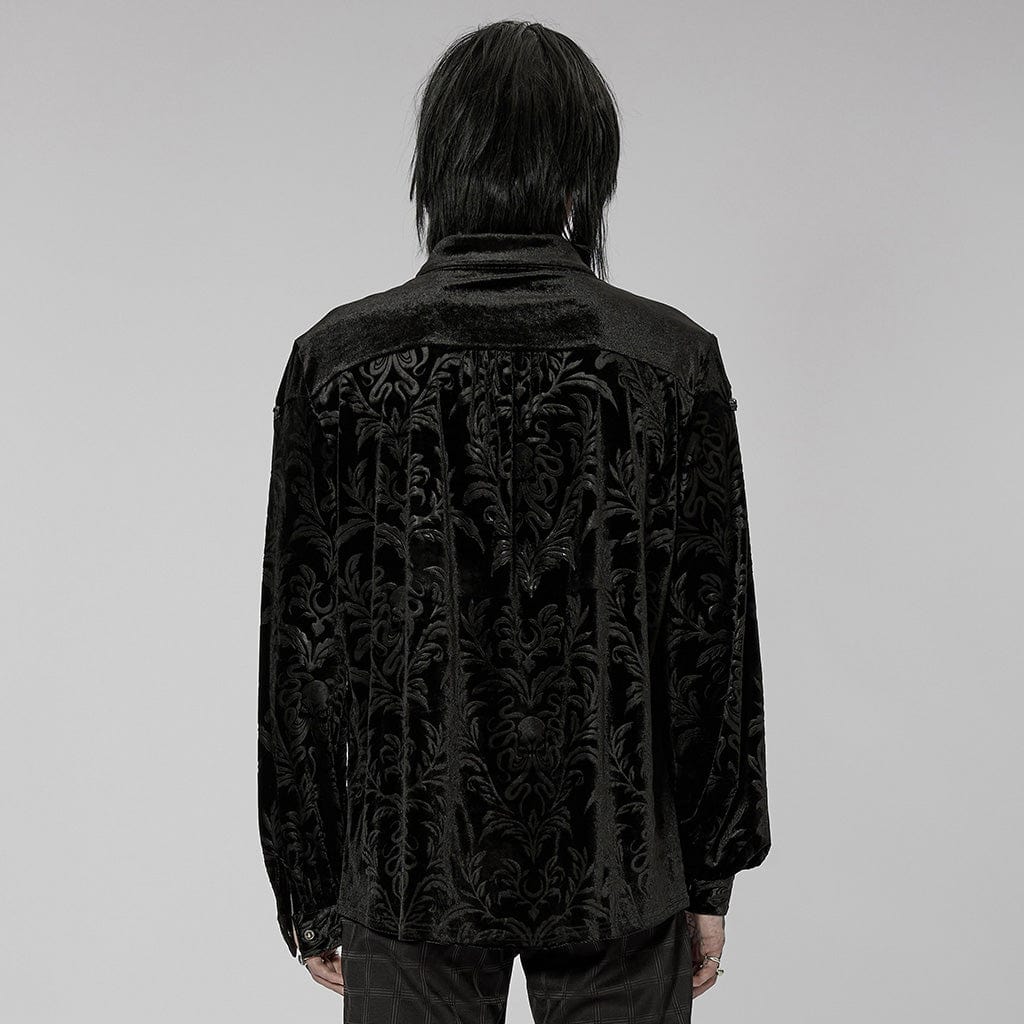 PUNK RAVE Men's Gothic Floral Printed Velvet Shirt