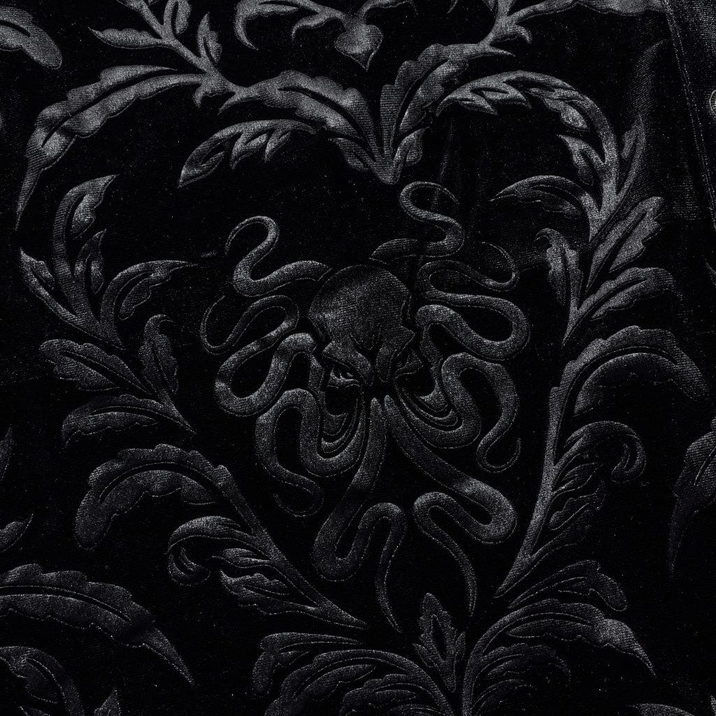 PUNK RAVE Men's Gothic Floral Printed Velvet Shirt