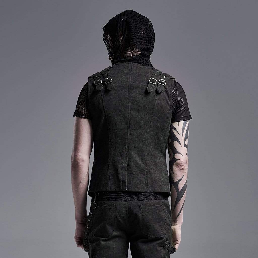 Men's Gothic Front Zip Vests With Pockets And Chains