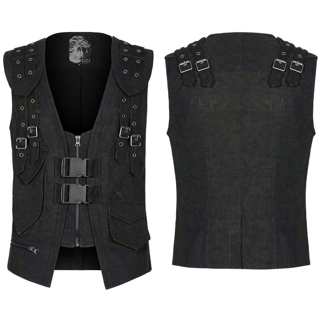 Men's Gothic Front Zip Vests With Pockets And Chains