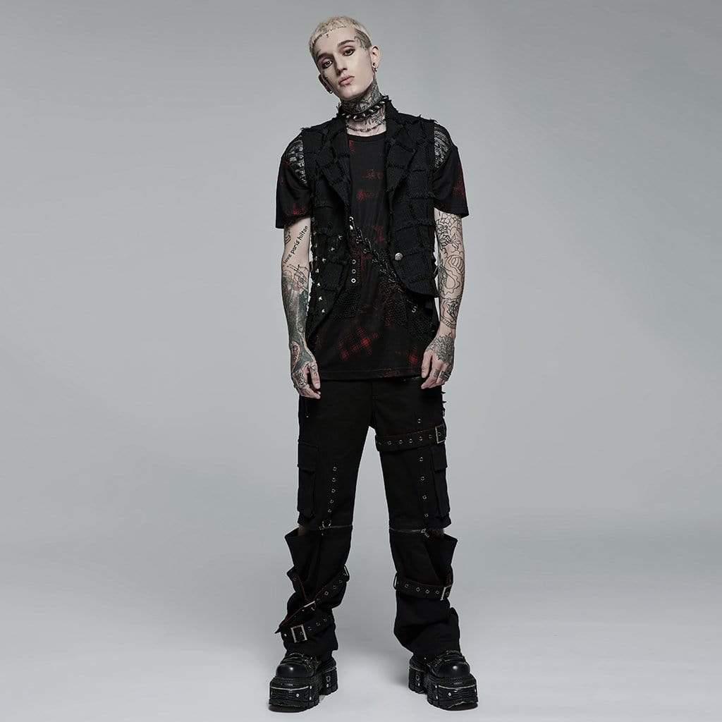 Punk Rave Men's Gothic Irregular Cutout Unedged Waistcoat