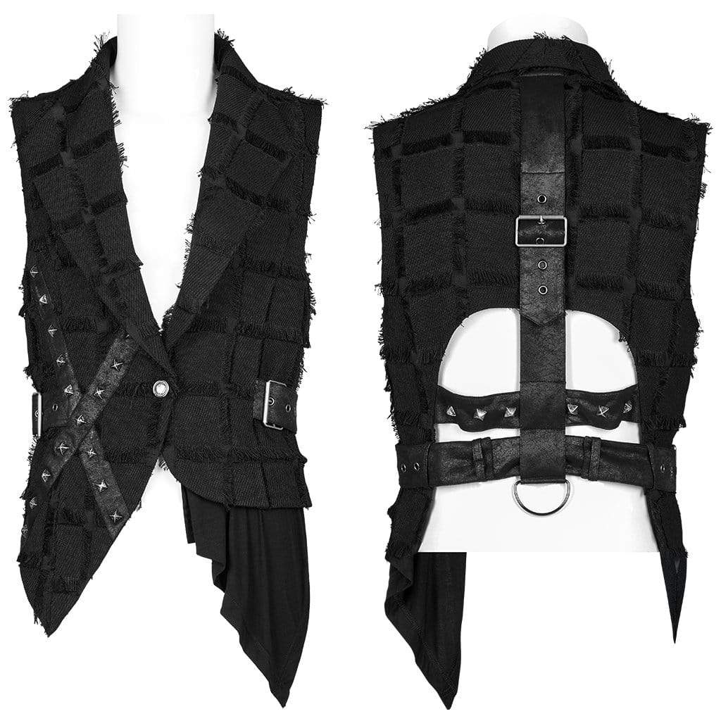 Punk Rave Men's Gothic Irregular Cutout Unedged Waistcoat