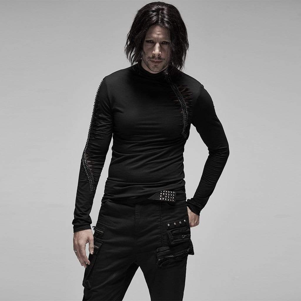 Men's Gothic Keel Hollowed Long Sleeved T-shirts