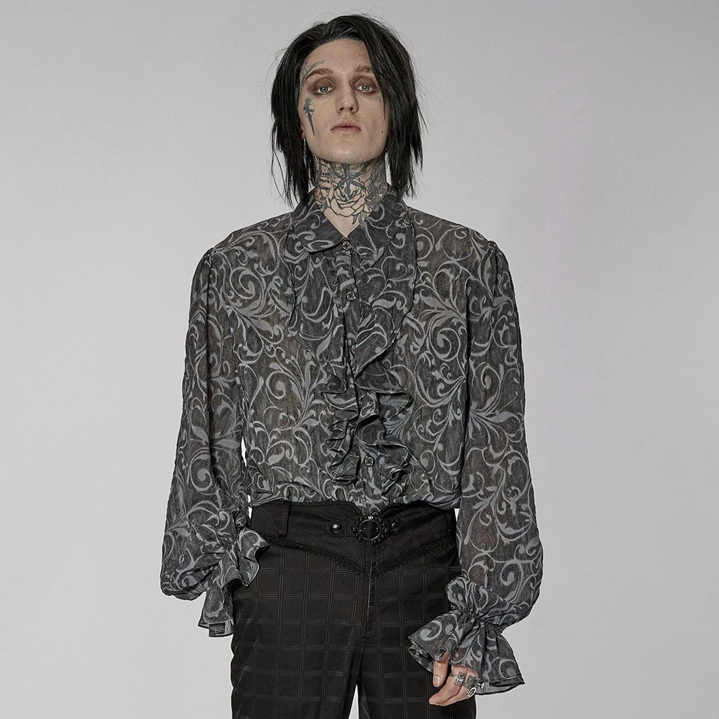 PUNK RAVE Men's Gothic Puff Sleeved Embossed Ruched Shirt