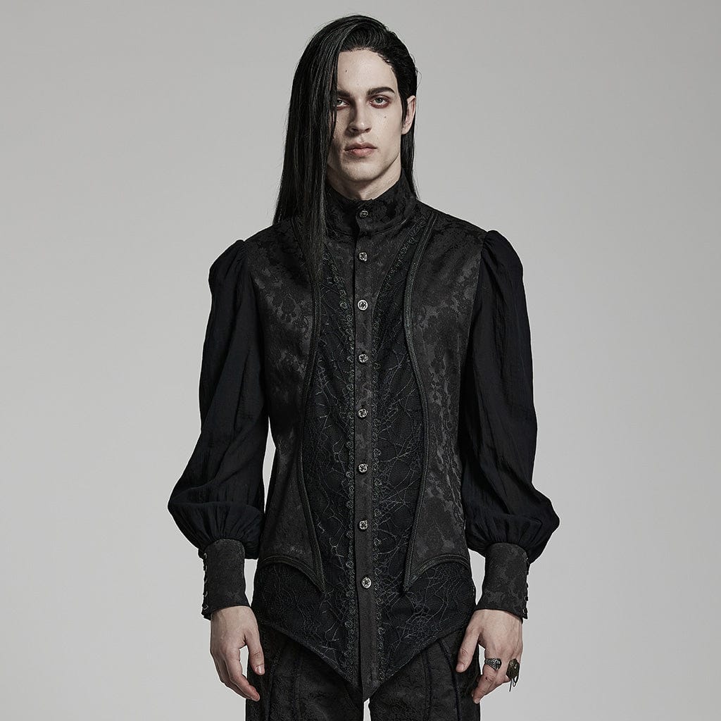 PUNK RAVE Men's Gothic Puff Sleeved Lace Shirt