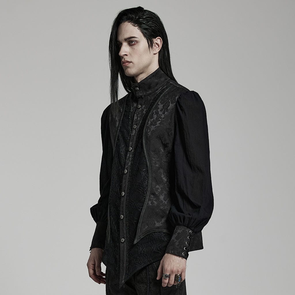 PUNK RAVE Men's Gothic Puff Sleeved Lace Shirt