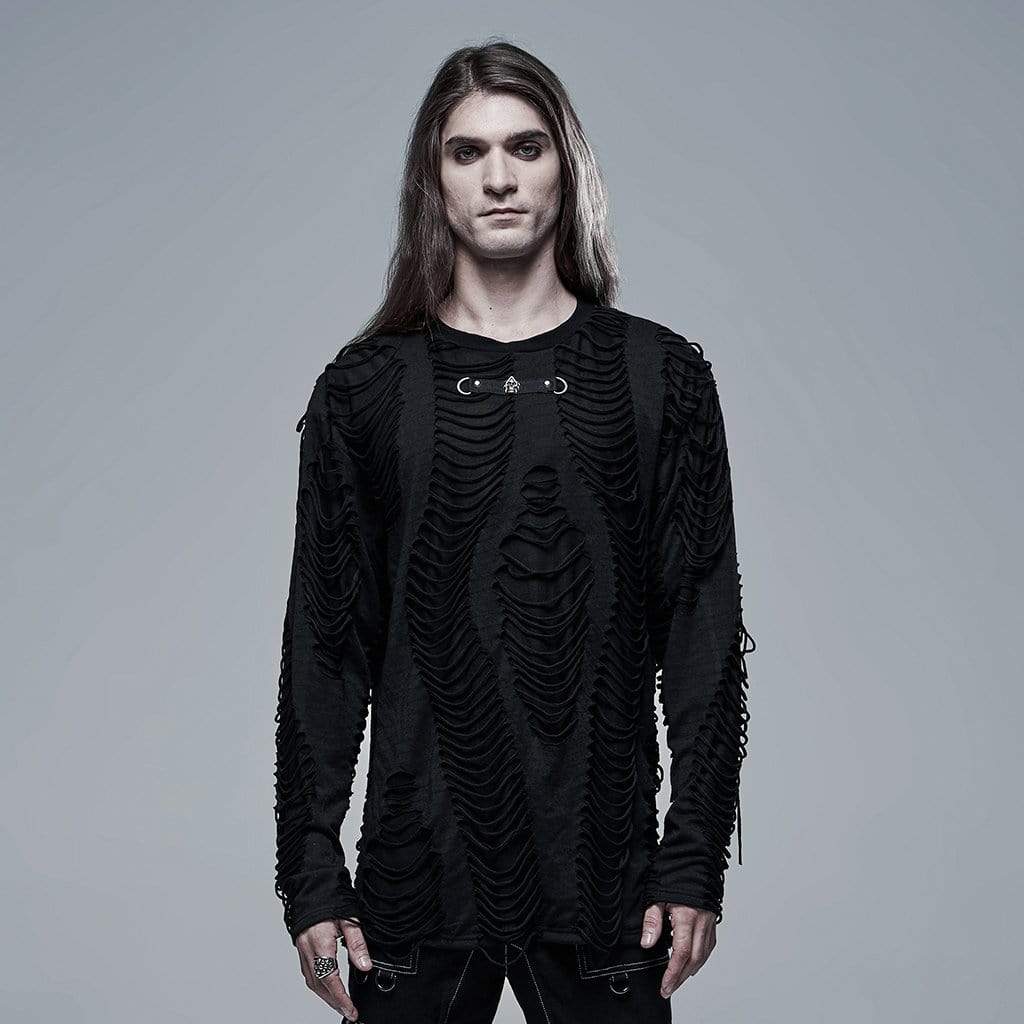 Men's Gothic Ripped Double-layer Black Shirt