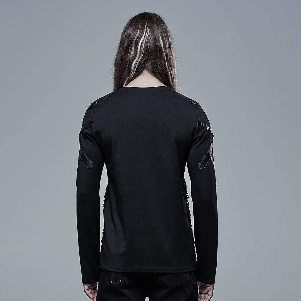 Men's Gothic Ripped Double-layer Splice Black Shirt