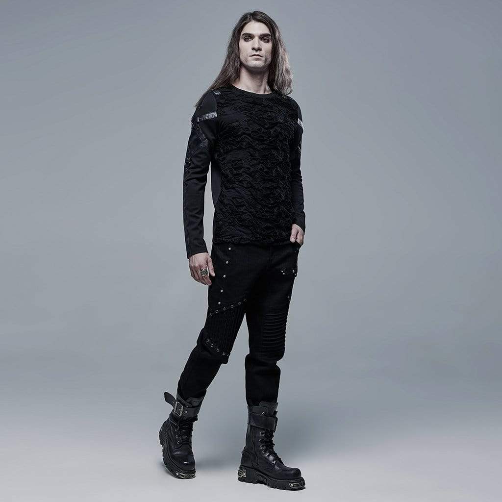 Men's Gothic Ripped Double-layer Splice Black Shirt