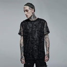 Punk Rave Men's Gothic Ripped Mesh Knitted T-shirt