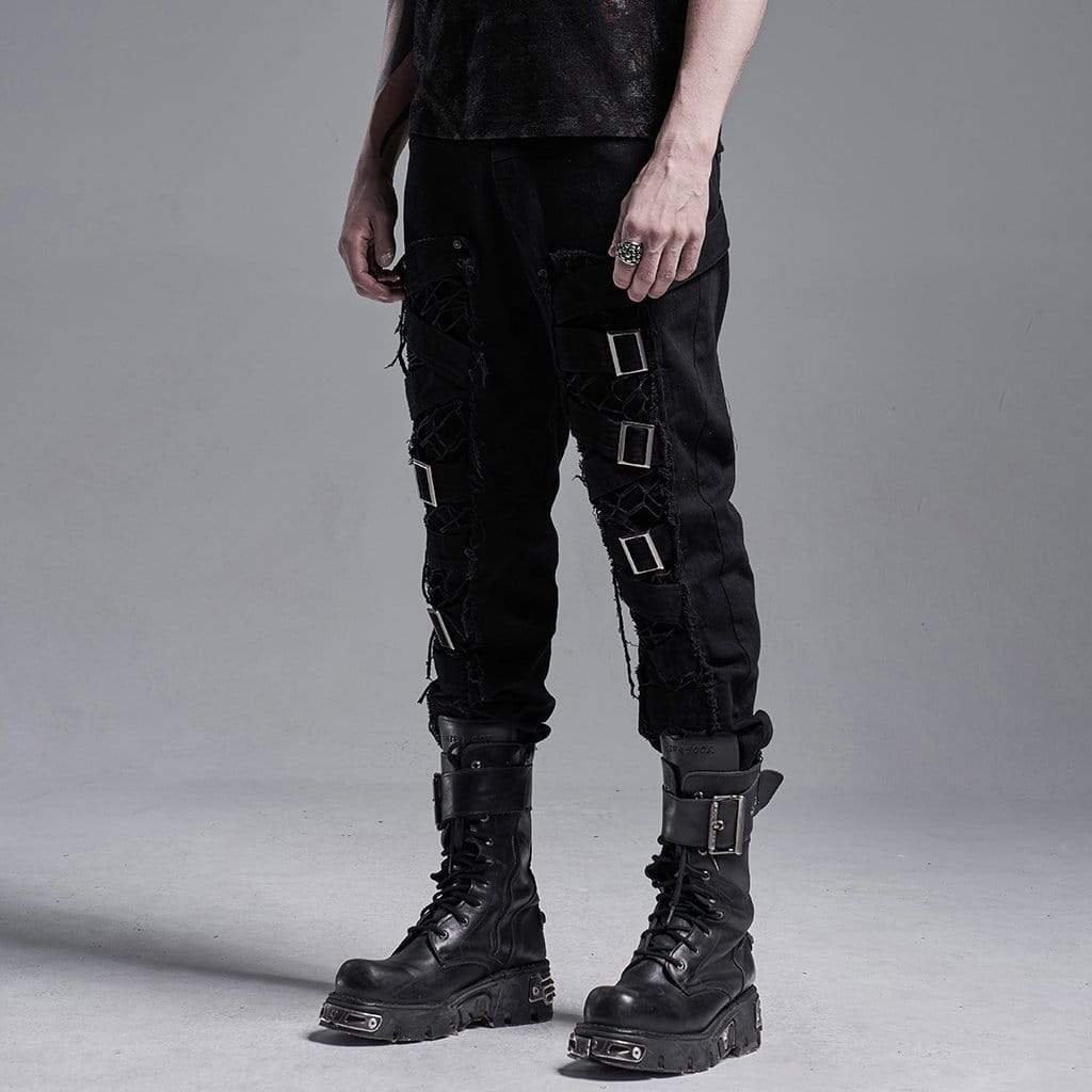 Men's Gothic Ripped Pants With Chains