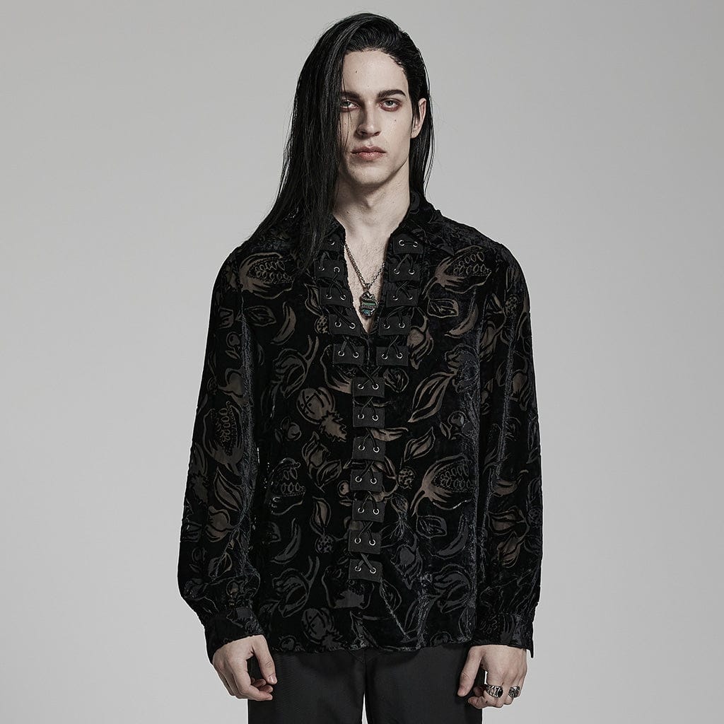 PUNK RAVE Men's Gothic Sheer Chomper Velvet Shirt