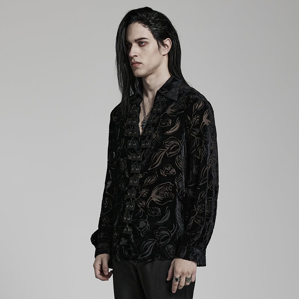 PUNK RAVE Men's Gothic Sheer Chomper Velvet Shirt