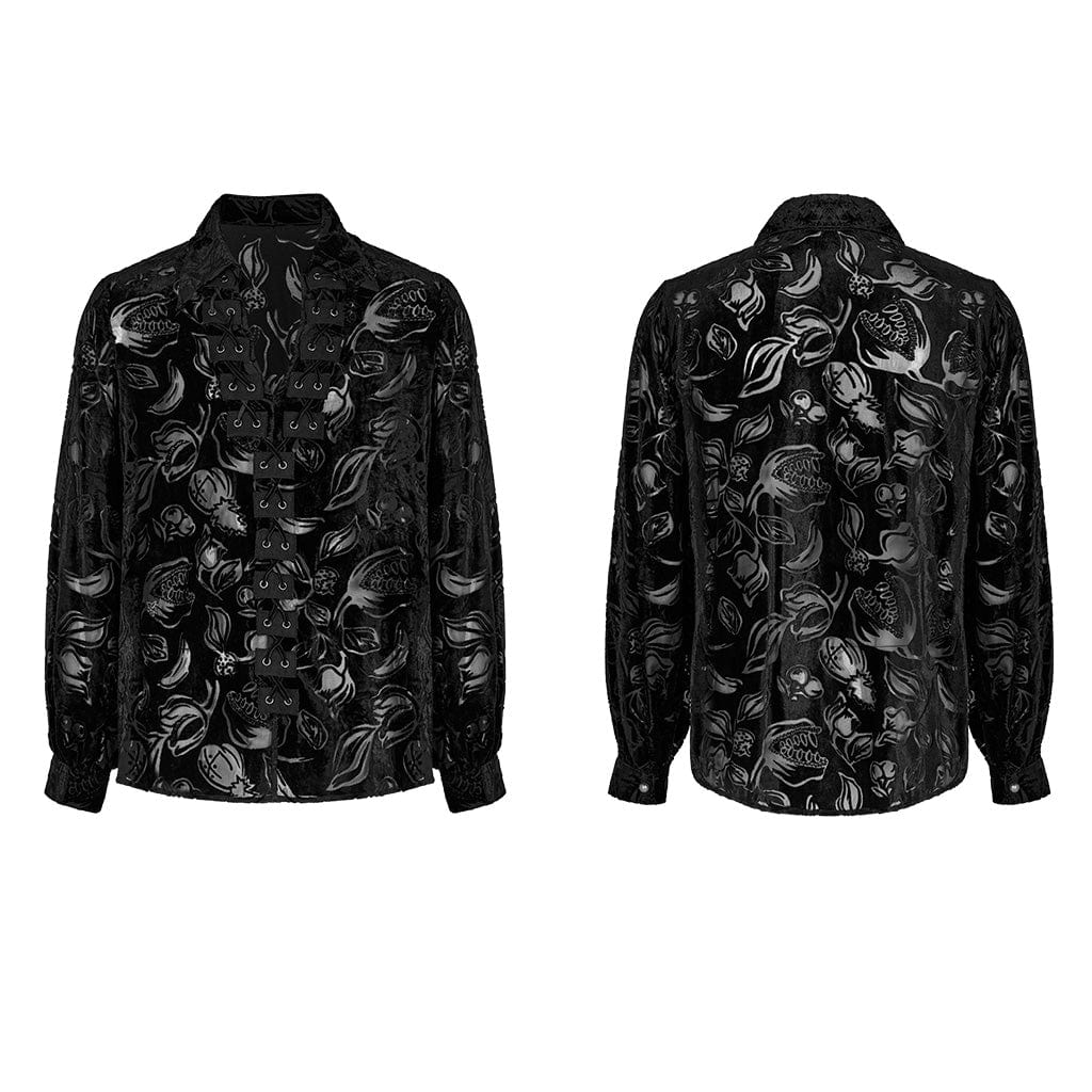 PUNK RAVE Men's Gothic Sheer Chomper Velvet Shirt