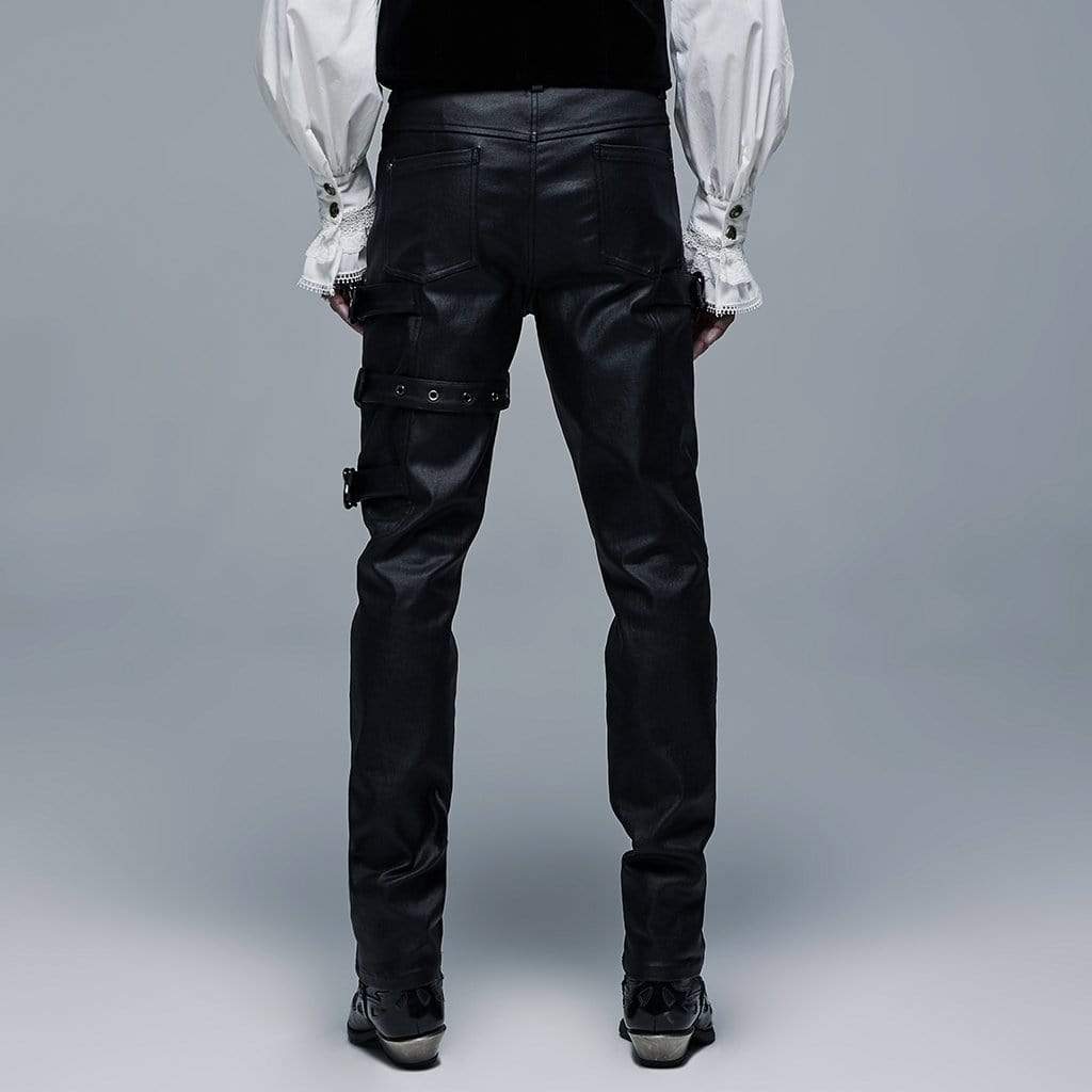 Men's Gothic Slim Fitted Adjustable Buckles Black Pants