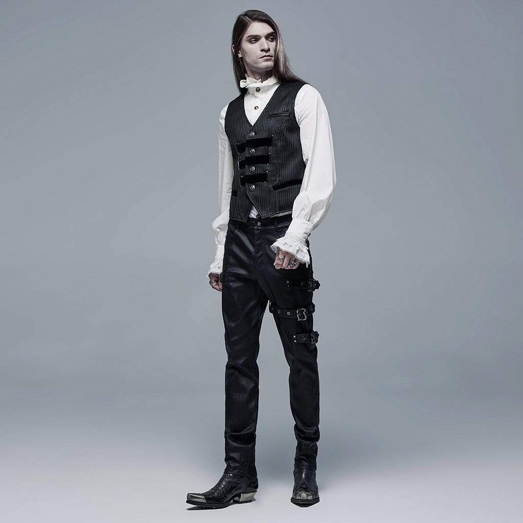 Men's Gothic Slim Fitted Adjustable Buckles Black Pants