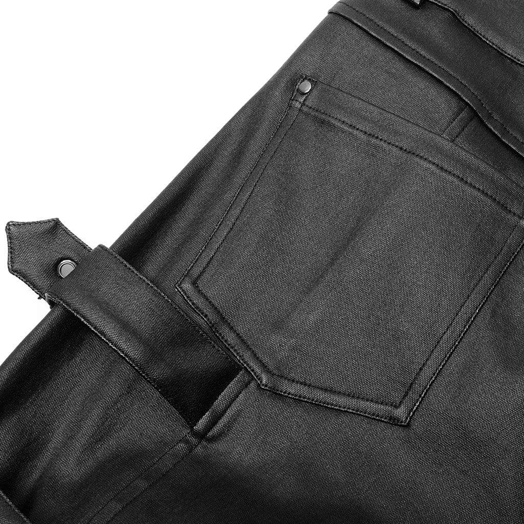 Men's Gothic Slim Fitted Adjustable Buckles Black Pants