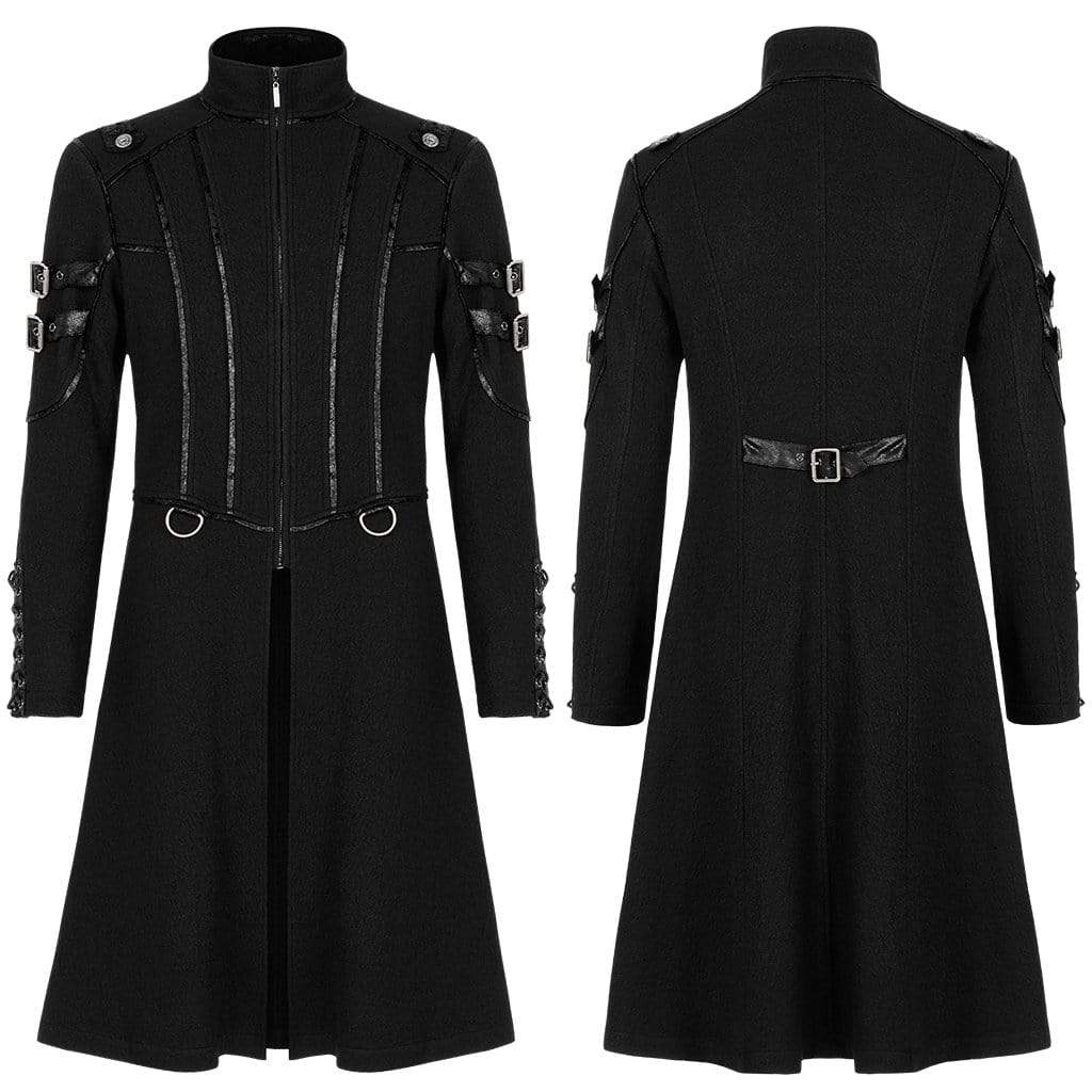 Men's Gothic Stand Collar Buckle Black Long Jacket