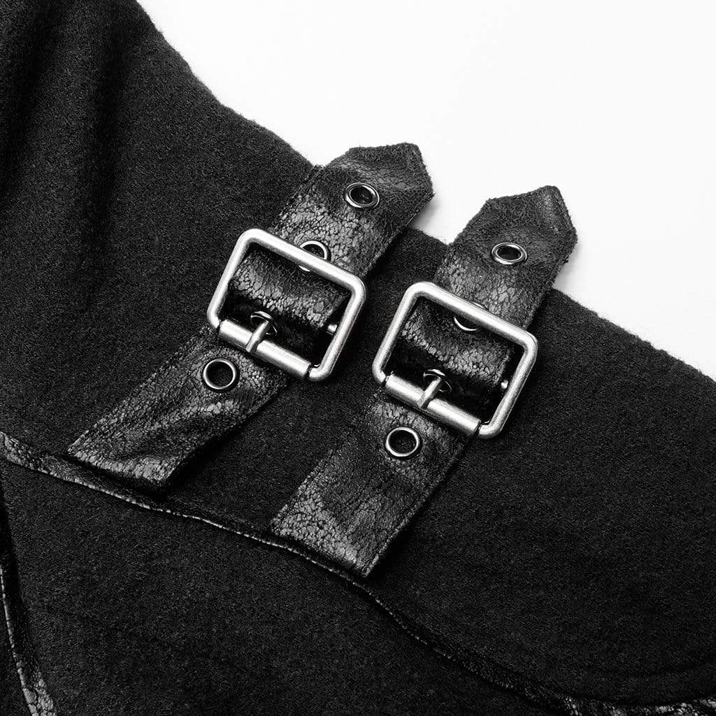 Men's Gothic Stand Collar Buckle Black Long Jacket