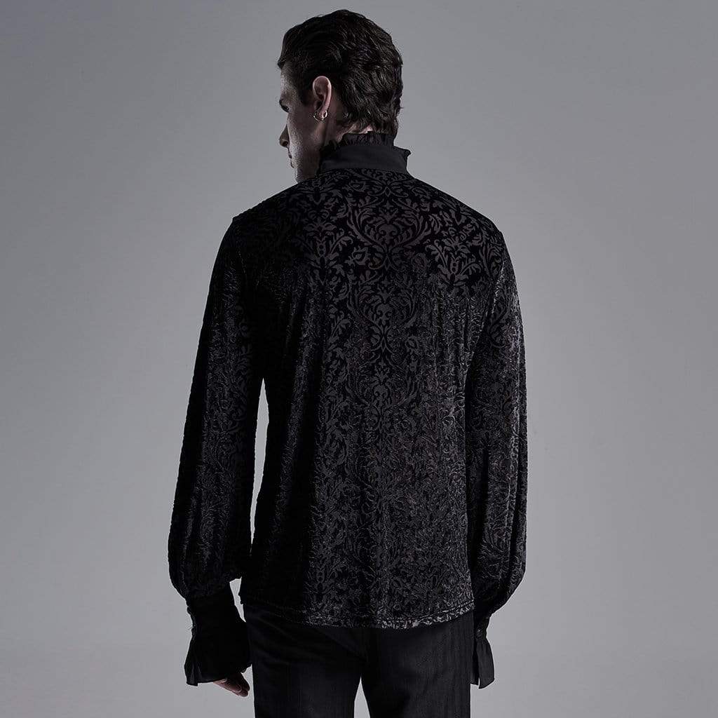 Men's Gothic Stand Collar Jacquard Flare Sleeve Shirts