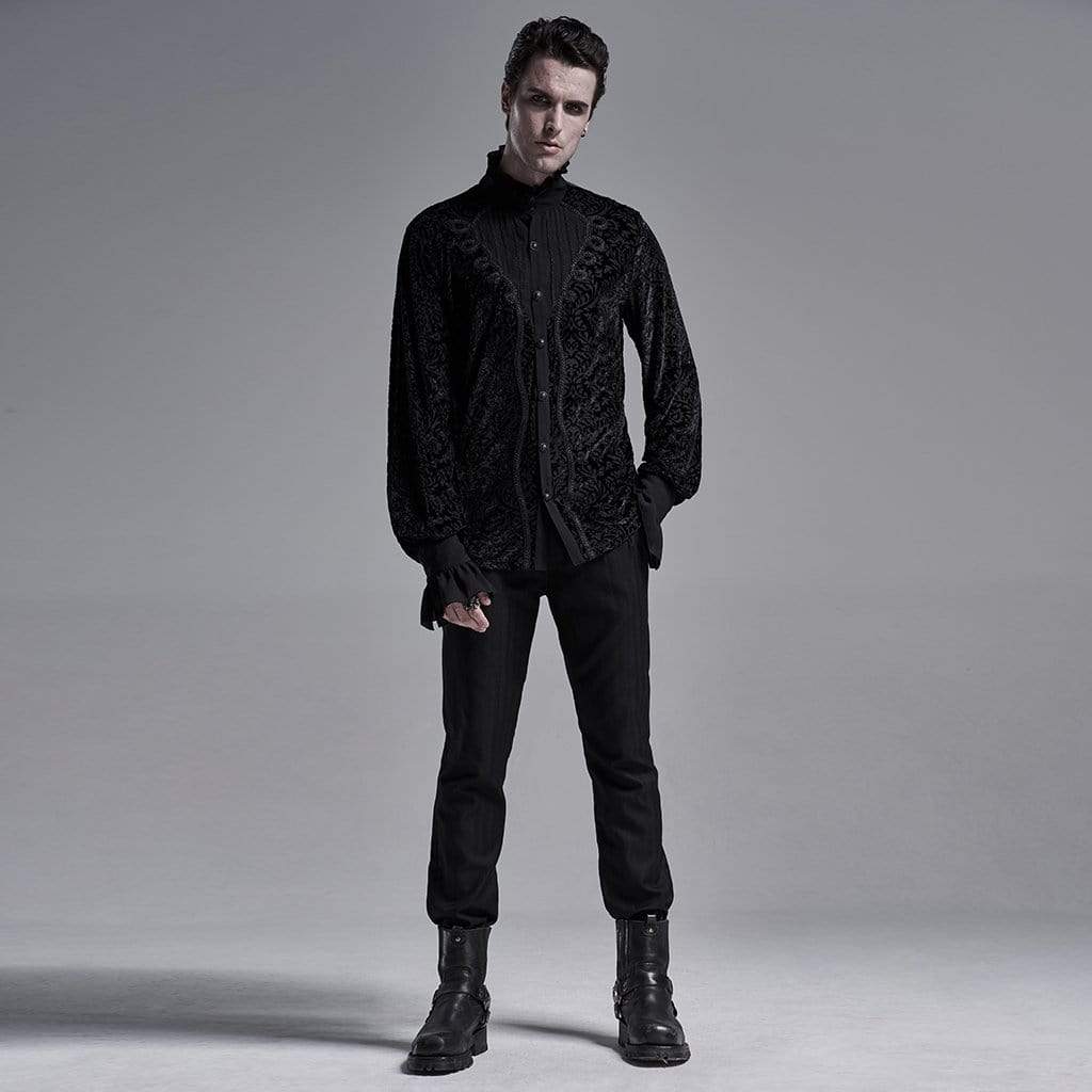 Men's Gothic Stand Collar Jacquard Flare Sleeve Shirts