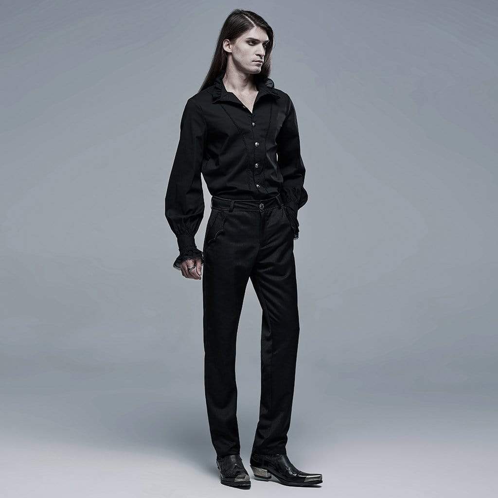 Men's Gothic Stand Collar Lace Hem Black Shirt