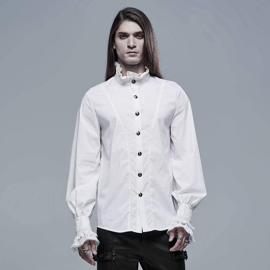 Men's Gothic Stand Collar Lace Hem Black Shirt