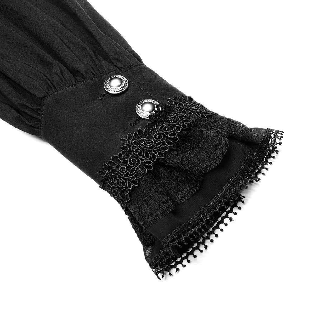 Men's Gothic Stand Collar Lace Hem Black Shirt