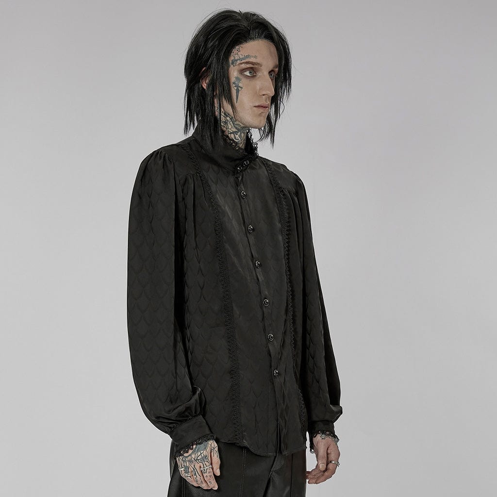 PUNK RAVE Men's Gothic Stand Collar Puff Sleeved Shirt