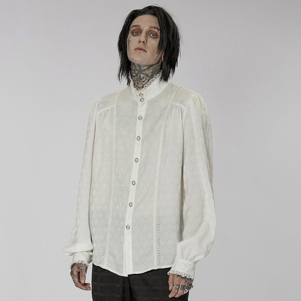 PUNK RAVE Men's Gothic Stand Collar Puff Sleeved Shirt