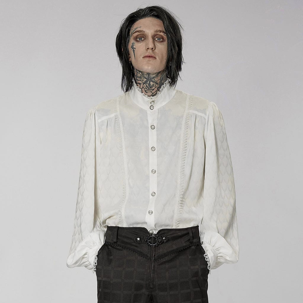 PUNK RAVE Men's Gothic Stand Collar Puff Sleeved Shirt