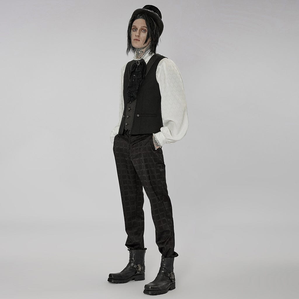 PUNK RAVE Men's Gothic Stand Collar Puff Sleeved Shirt