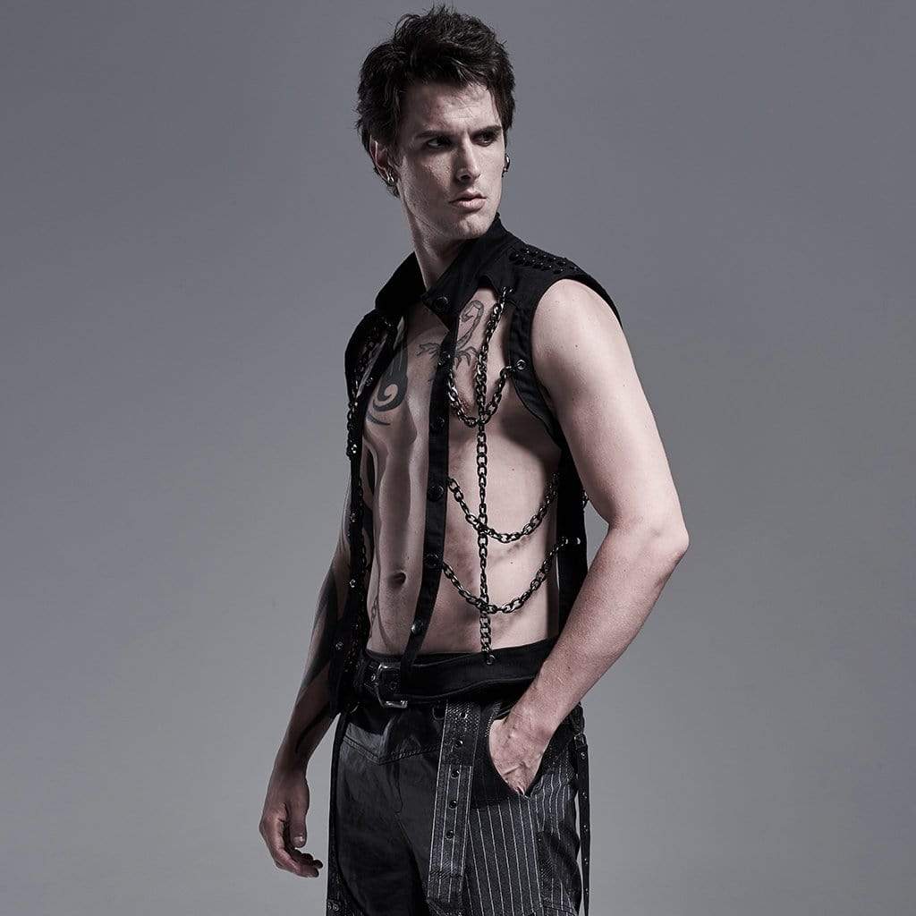 Men's Gothic Stand Collar Single-breasted Cutout Body Harnesses