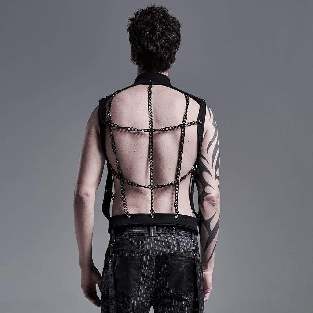 Men's Gothic Stand Collar Single-breasted Cutout Body Harnesses