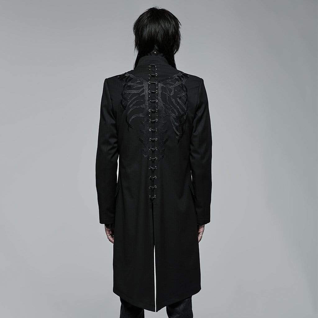 Punk Rave Men's Gothic Stand Collar Skeleton Embroidered Coat