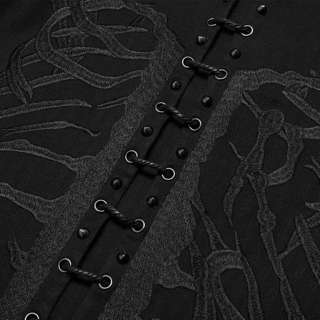 Punk Rave Men's Gothic Stand Collar Skeleton Embroidered Coat