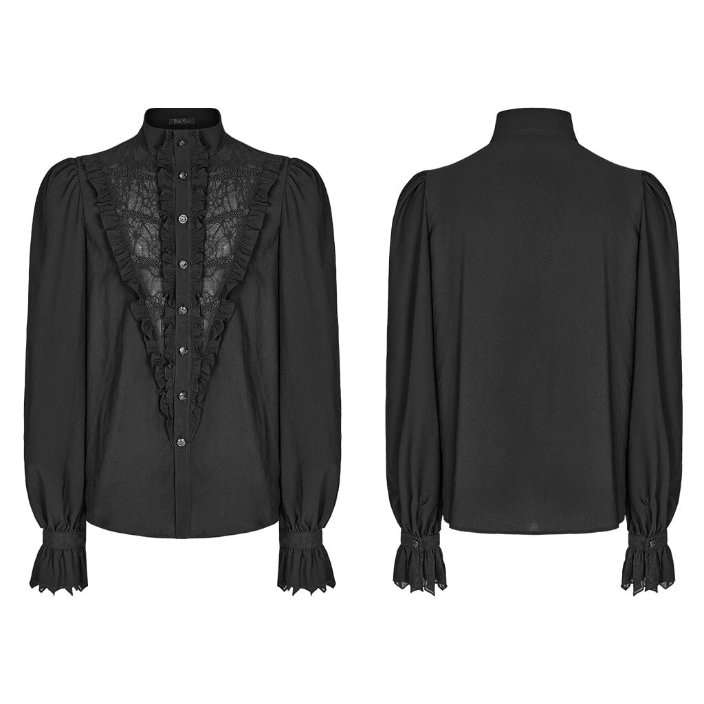 PUNK RAVE Men's Gothic Stand Colllar Ruffled Shirt